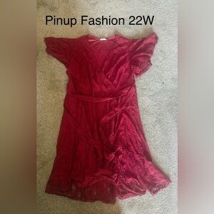 Pinup Fashion Dress Size 22w Lace Wrap Midi Dress in Deep Red